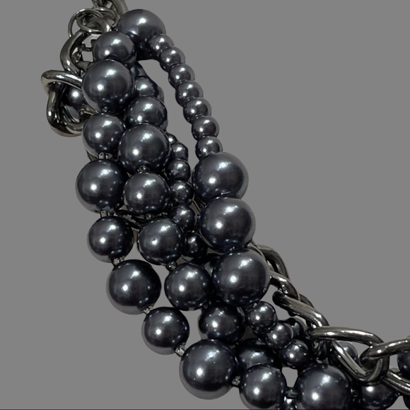 Multi Strand Gunmetal Gray Chain and Bead Necklace - Picture 2 of 4